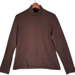 Land's End 100% Cashmere Brown Mockneck Sweater Minimalist Modest M